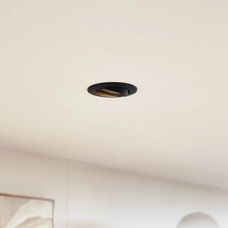 Prios plafond inbouwlamp Fibur, zwart, aluminium, Ø 8,2 cm