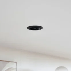 Prios plafond inbouwlamp Fibur, zwart, aluminium, Ø 8,2 cm