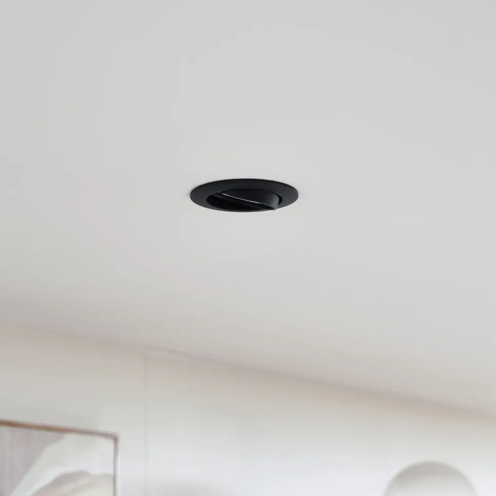 Prios plafond inbouwlamp Fibur, zwart, aluminium, Ø 8,2 cm