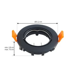 Prios plafond inbouwlamp Fibur, zwart, aluminium, Ø 8,2 cm