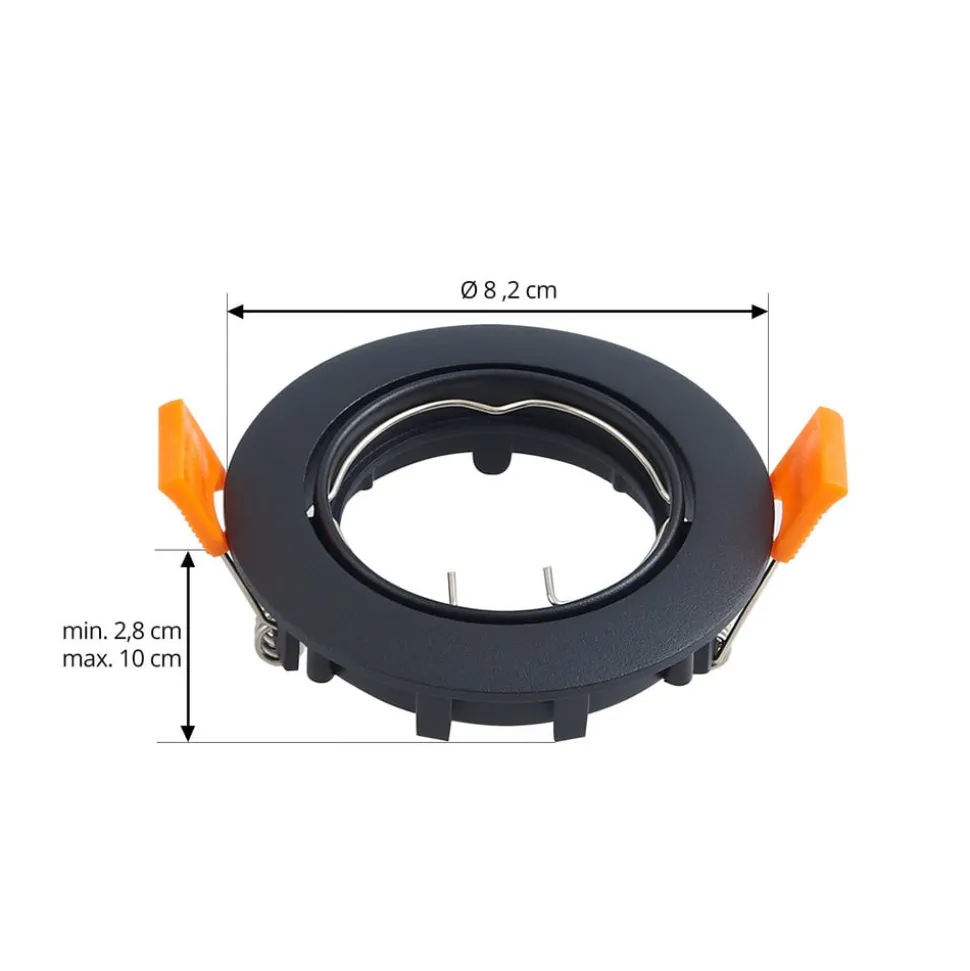 Prios plafond inbouwlamp Fibur, zwart, aluminium, Ø 8,2 cm