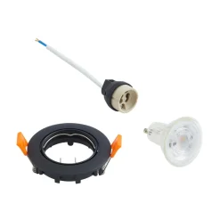 Prios plafond inbouwlamp Fibur, zwart, aluminium, Ø 8,2 cm