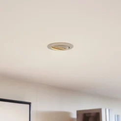 Prios plafond inbouwlamp Fibur, beige, aluminium, Ø 8,2 cm