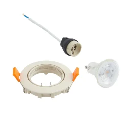 Prios plafond inbouwlamp Fibur, beige, aluminium, Ø 8,2 cm