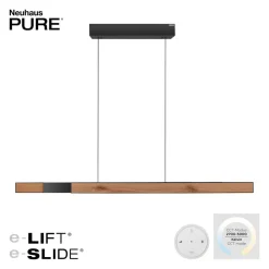 PURE LED hanglamp Moto-Rise, houtkleurig, aluminium, CCT