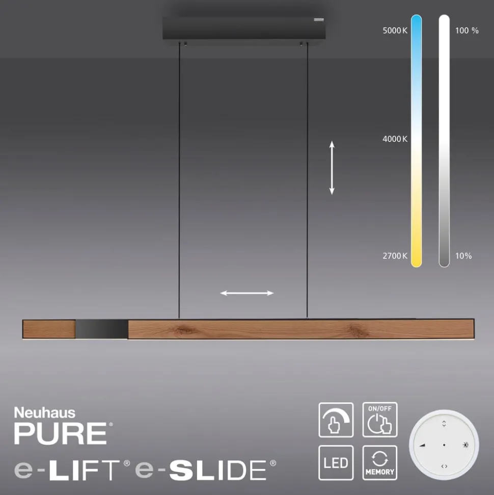 PURE LED hanglamp Moto-Rise, houtkleurig, aluminium, CCT
