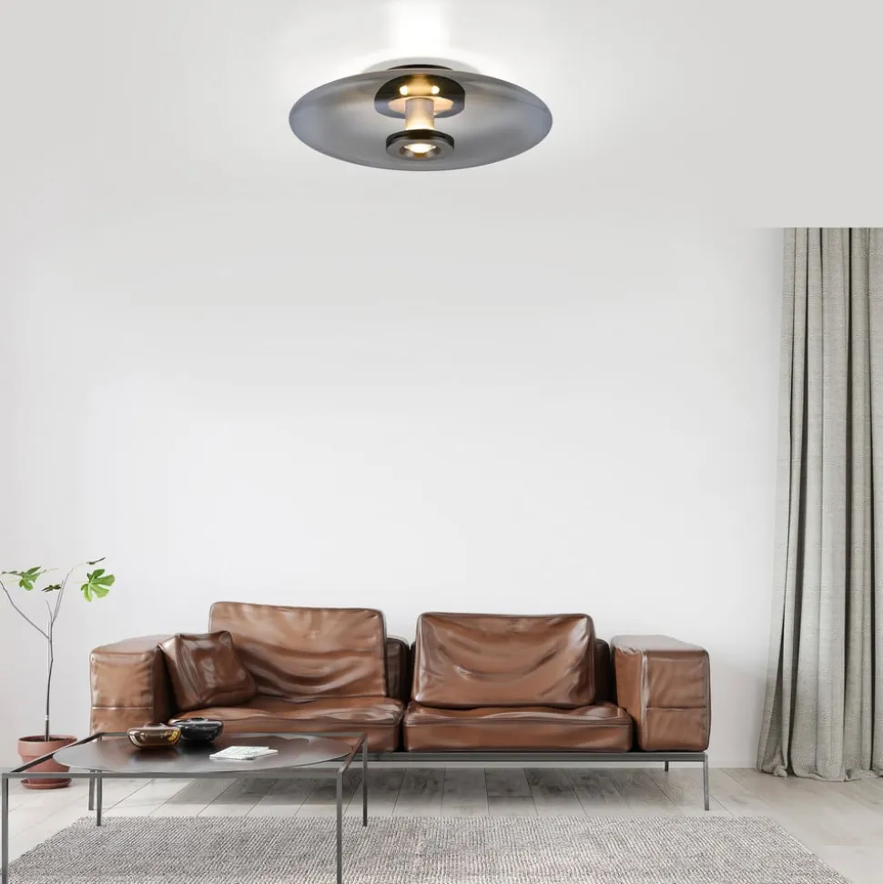 PURE Vitrum LED plafondlamp, grijs, glas/aluminium, Ø 45 cm