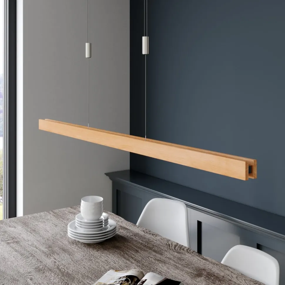 Quitani hanglamp Alin, lengte 138 cm, natuurlijk eiken