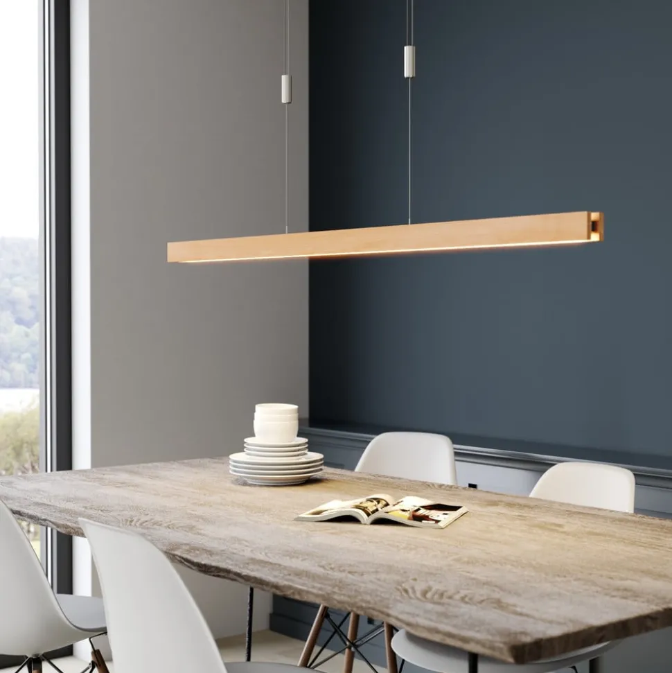 Quitani hanglamp Alin, lengte 138 cm, natuurlijk eiken