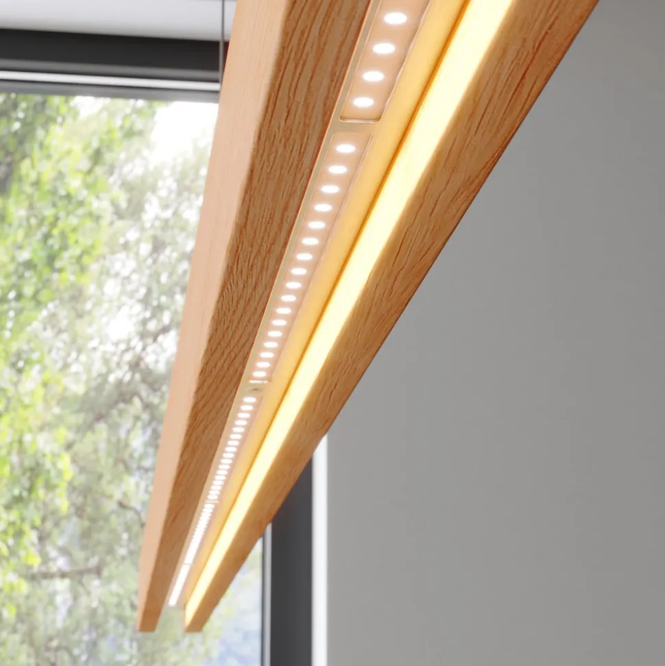 Quitani hanglamp Alin, lengte 138 cm, natuurlijk eiken
