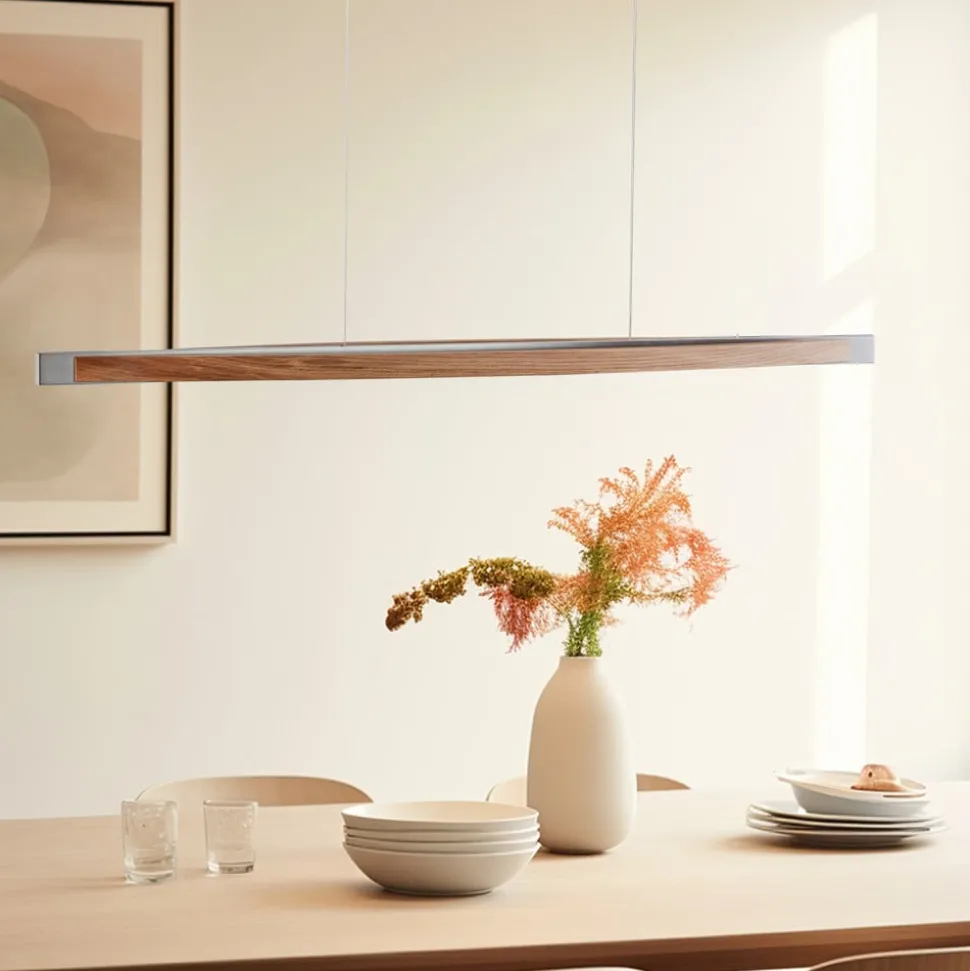 Quitani hanglamp Kiera, eiken/nikkel, 118 cm