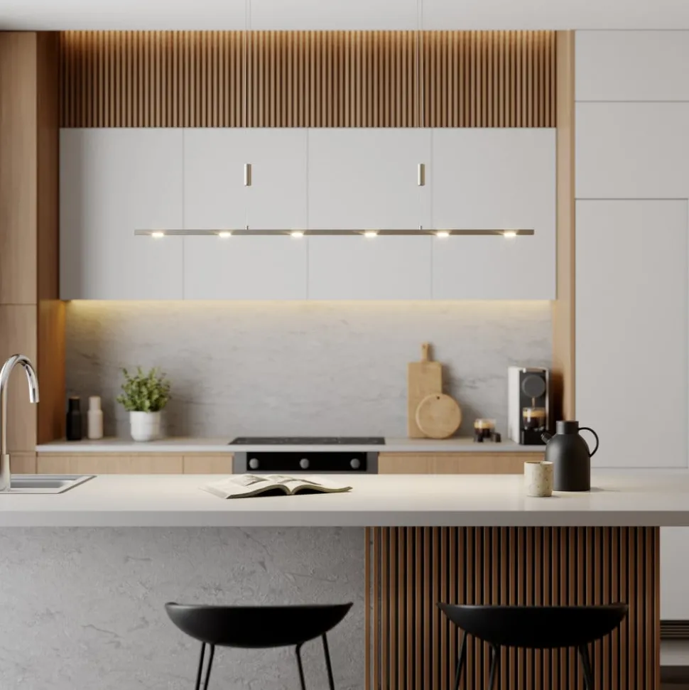 Quitani hanglamp Tolu, nikkel, lengte 120 cm