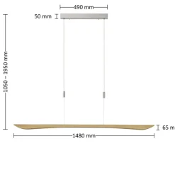 Quitani LED hanglamp Hiba, eiken natuur, lengte 148 cm
