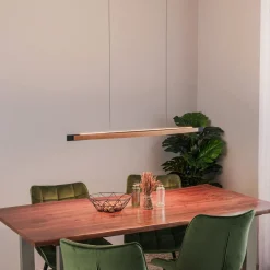 Quitani LED hanglamp Kiera, eiken/zwart, 98 cm