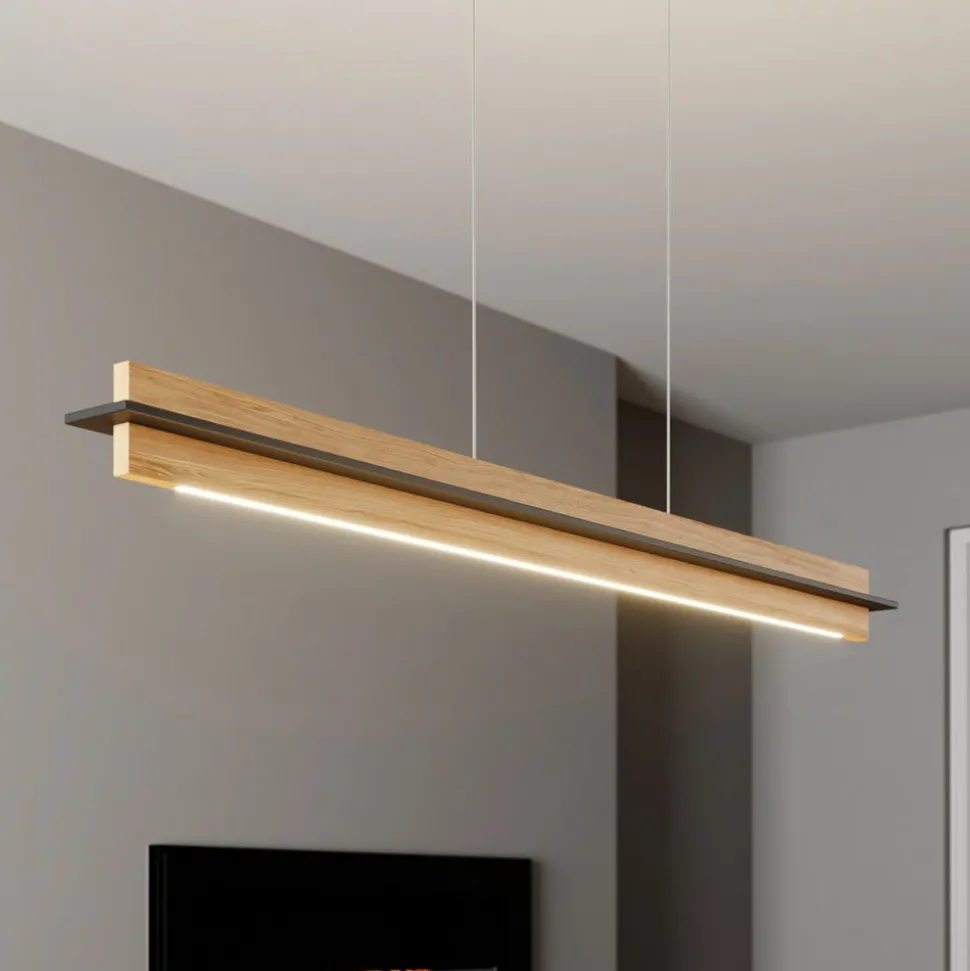 Quitani LED hanglamp Lexa, eiken/zwart, lengte 118 cm