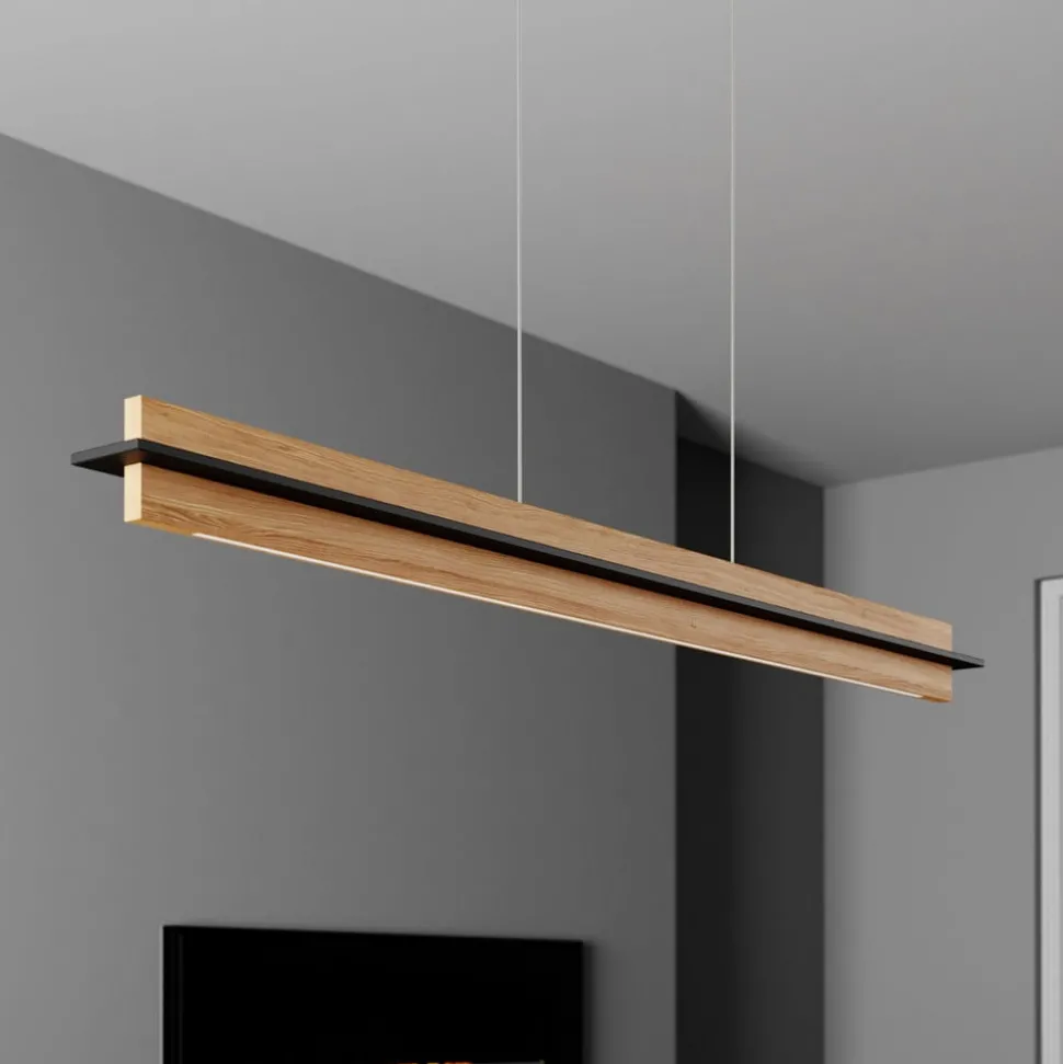 Quitani LED hanglamp Lexa, eiken/zwart, lengte 118 cm