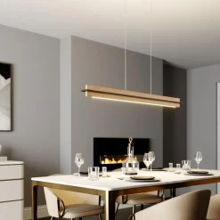 Quitani LED hanglamp Lexa, eiken/zwart, lengte 118 cm