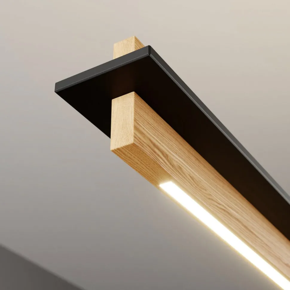Quitani LED hanglamp Lexa, eiken/zwart, lengte 118 cm