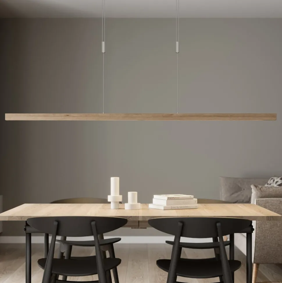 Quitani LED hanglamp Nora, eiken natuur, lengte 158 cm