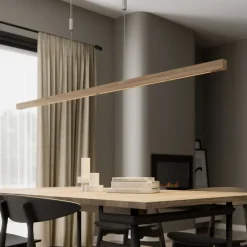 Quitani LED hanglamp Nora, eiken natuur, lengte 158 cm