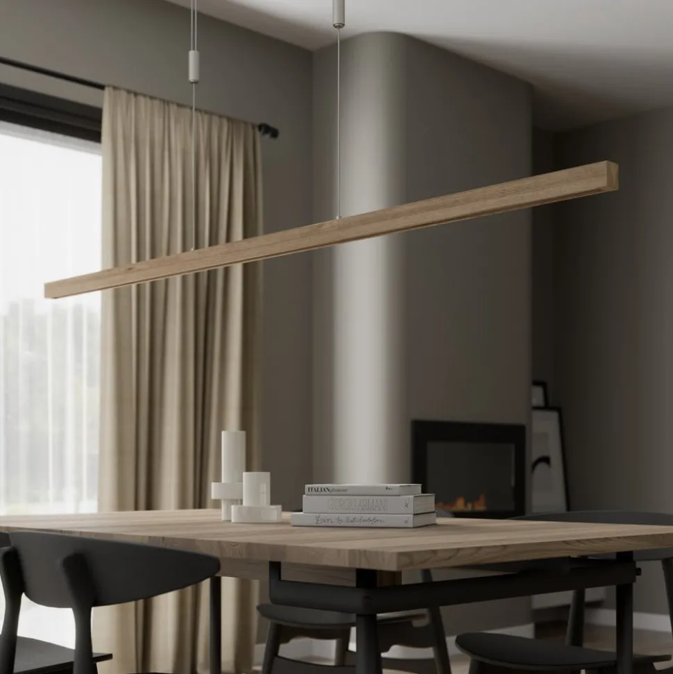 Quitani LED hanglamp Nora, eiken natuur, lengte 158 cm