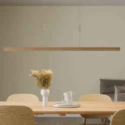 Quitani LED hanglamp Nora, eiken natuur, lengte 118 cm