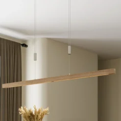 Quitani LED hanglamp Nora, eiken natuur, lengte 118 cm