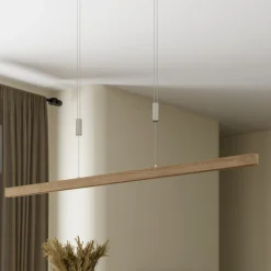 Quitani LED hanglamp Nora, eiken natuur, lengte 118 cm
