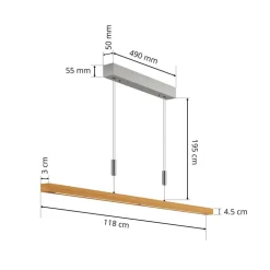 Quitani LED hanglamp Nora, eiken natuur, lengte 118 cm