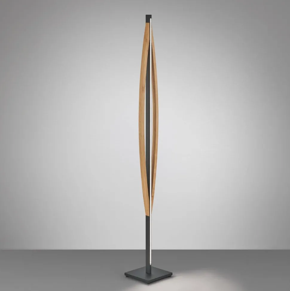 Quitani LED vloerlamp Kiera, eiken/zwart mat