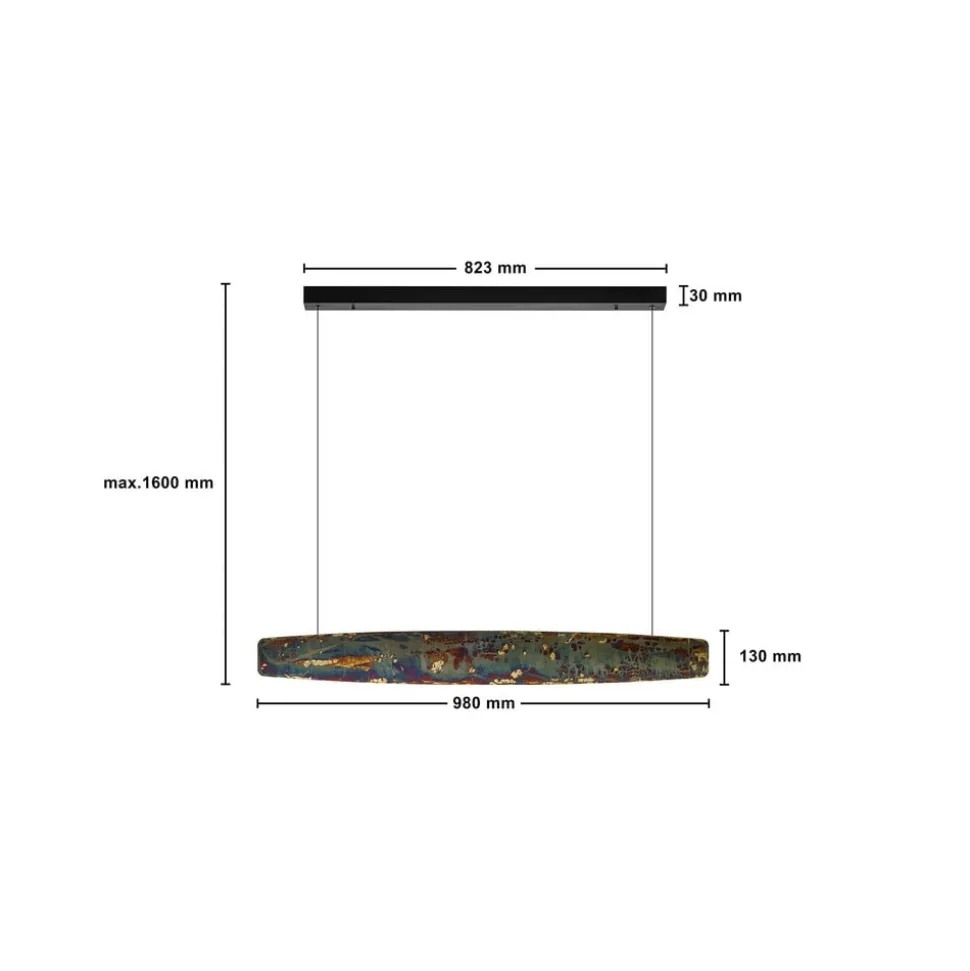 Quitani Persida hanglamp, 98 cm, slagmetaal, goud