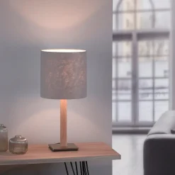 Quitani tafellamp Elif, vilt, hoekig, natuurlijk eiken