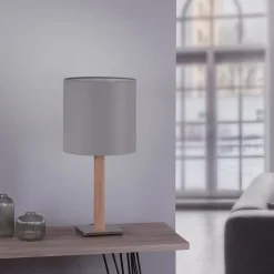 Quitani tafellamp Elif, vilt, hoekig, natuurlijk eiken