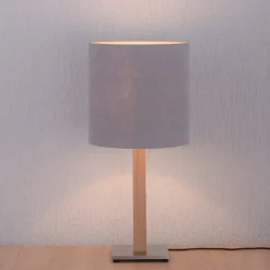 Quitani tafellamp Elif, vilt, hoekig, natuurlijk eiken