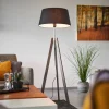 Quitani Thea vloerlamp, grijs hout, zwarte kap