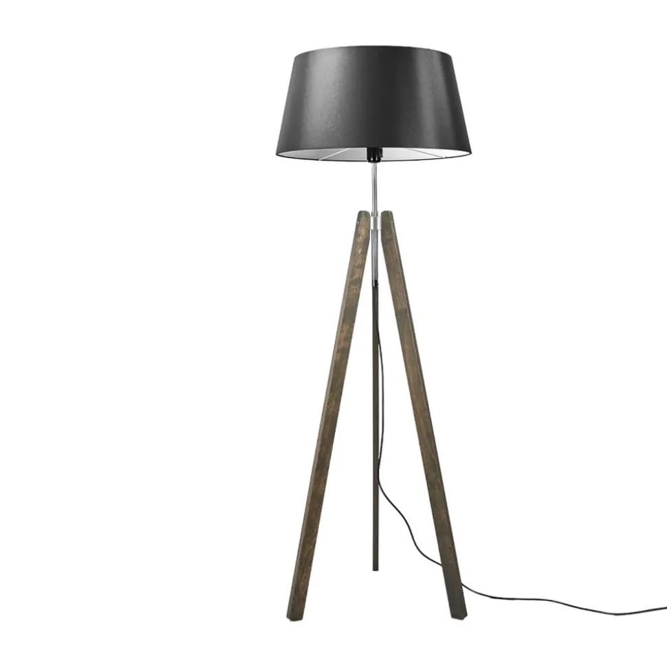 Quitani Thea vloerlamp, grijs hout, zwarte kap