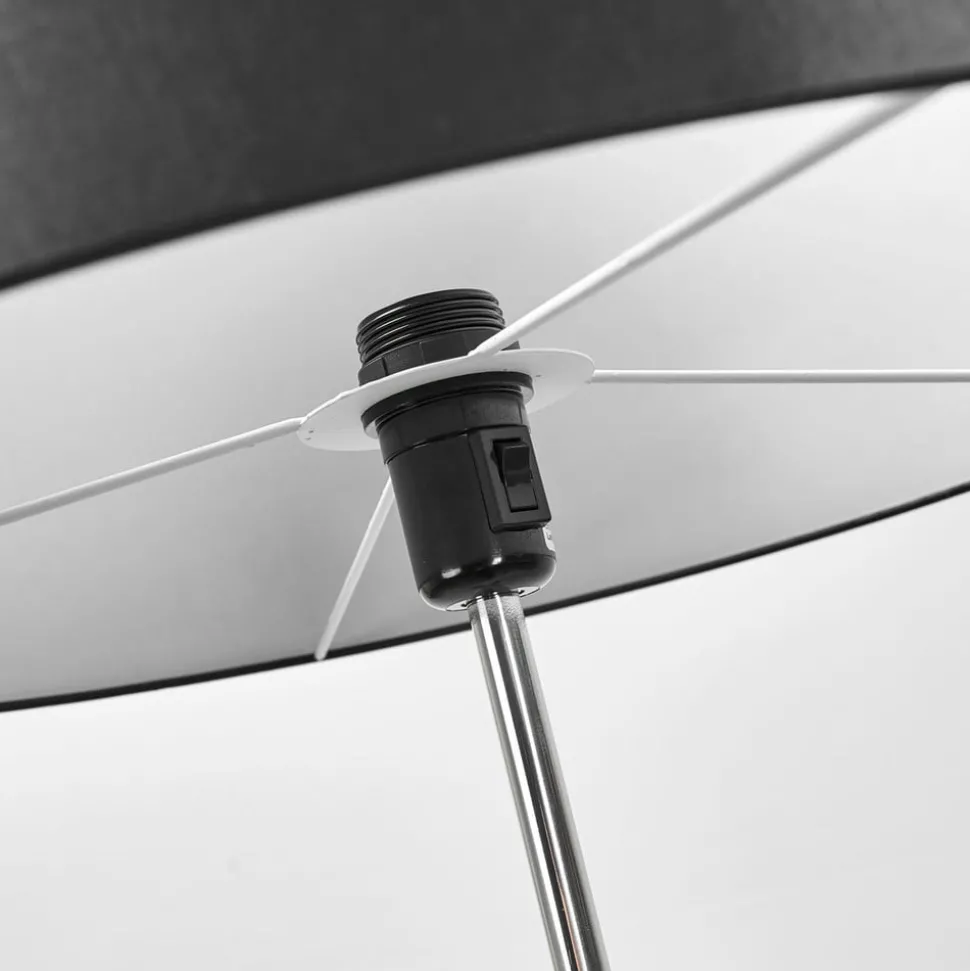 Quitani Thea vloerlamp, grijs hout, zwarte kap