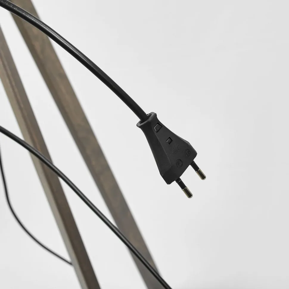 Quitani Thea vloerlamp, grijs hout, zwarte kap