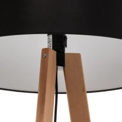 Quitani vloerlamp Arim, beuken, zwart chintz, driepoot