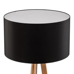 Quitani vloerlamp Arim, beuken, zwart chintz, driepoot