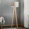 Quitani vloerlamp Arim, beuken, grijs vilt, driepoot
