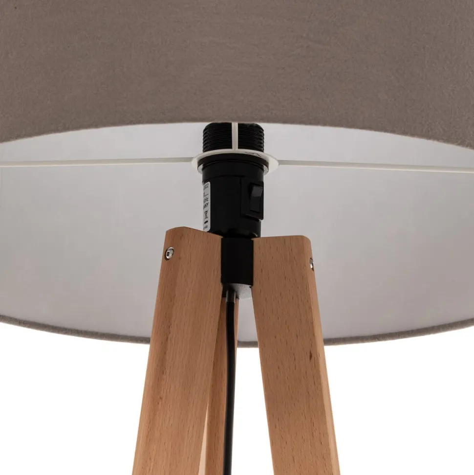 Quitani vloerlamp Arim, beuken, grijs vilt, driepoot