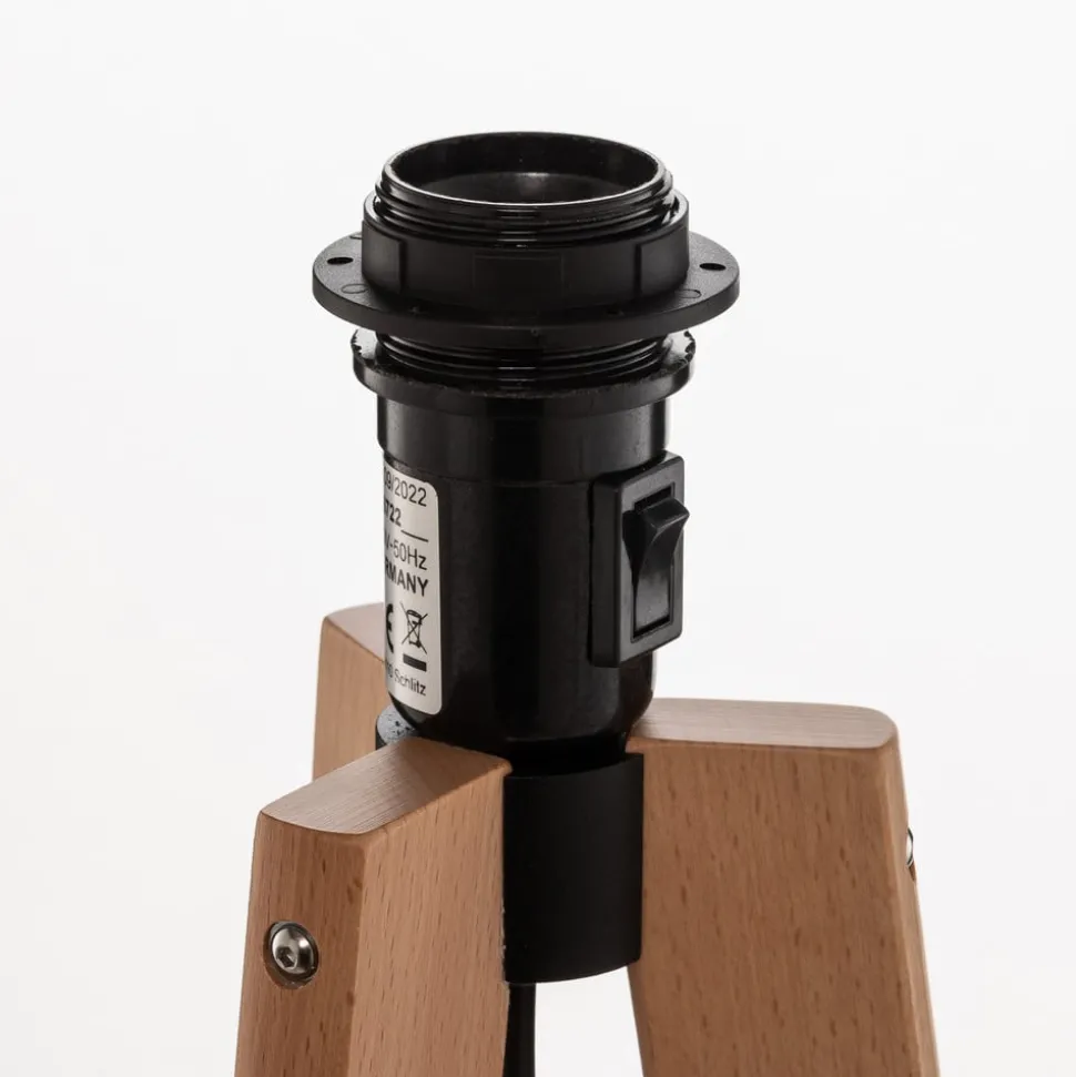 Quitani vloerlamp Arim, beuken, grijs vilt, driepoot