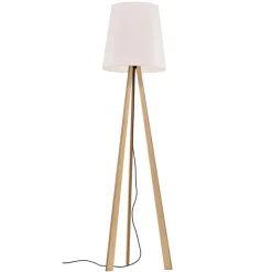 Quitani vloerlamp Jata, hout, chintz wit, driepoot