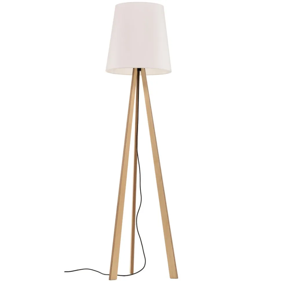 Quitani vloerlamp Jata, hout, chintz wit, driepoot