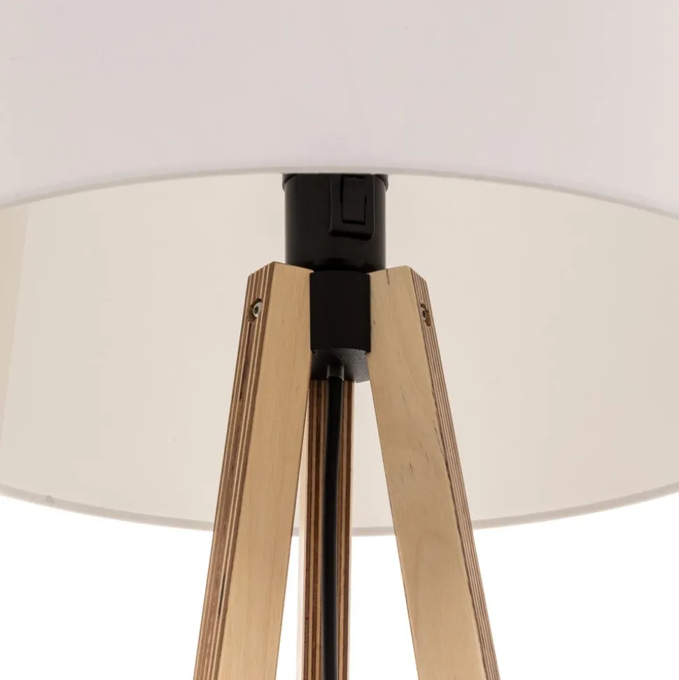 Quitani vloerlamp Jata, hout, chintz wit, driepoot