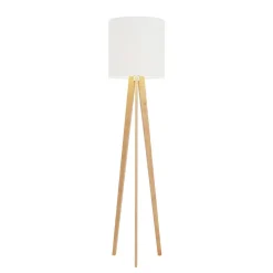 Quitani vloerlamp Nida, houten frame, witte kap