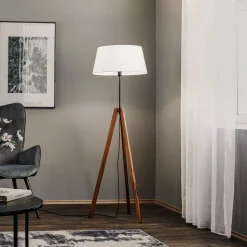 Quitani vloerlamp Reba, driepoot, chintz wit