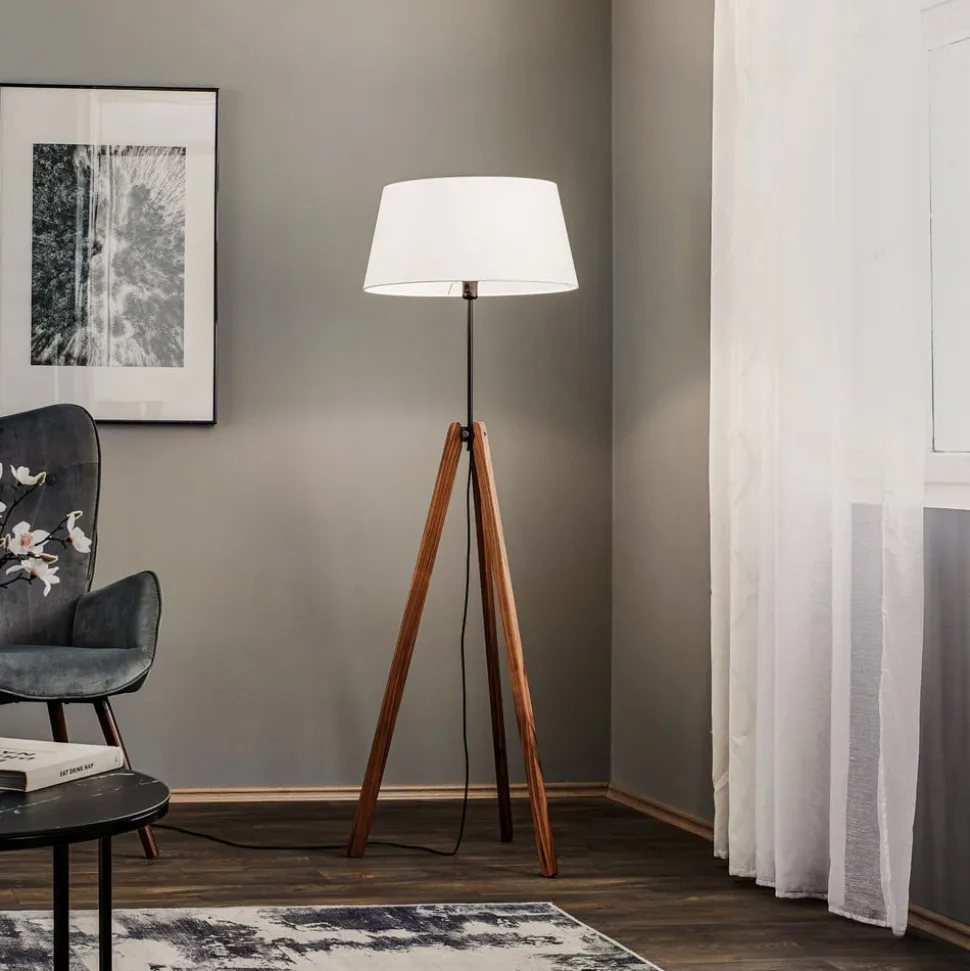 Quitani vloerlamp Reba, driepoot, chintz wit