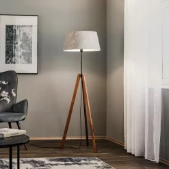 Quitani vloerlamp Reba, driepoot, grijs vilt